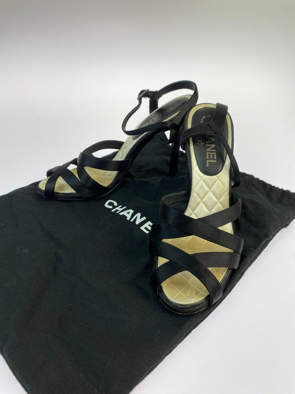 【中古品】【レディース】 CHANEL シャネル ココマーク サテン ストラップ サンダル 靴 シューズ 183-240929-AS-8-min サイズ：38.5 カラー：ブラック 万代Net店