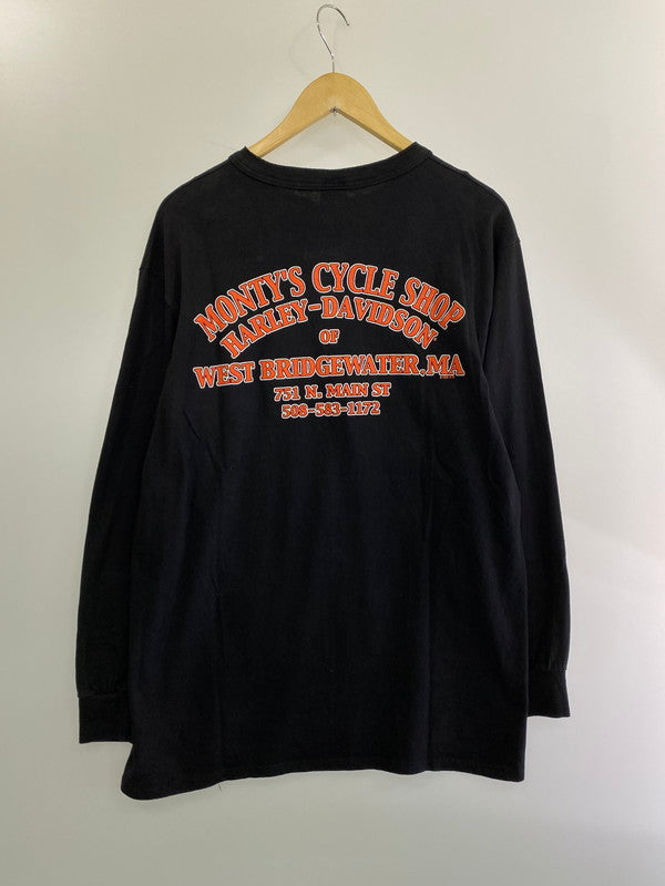 【中古品】【メンズ】 HARLEY DAVIDSON ハーレーダビッドソン HENRY NECK L/S SHIRT ヘンリーネック ロングスリーブシャツ 長袖 トップス 146-240924-yn-17-min サイズ：L カラー：ブラック 万代Net店