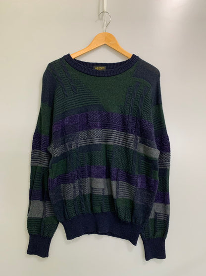 【中古品】【メンズ】 ALEXIS アレクシス 80-90S 3D KNIT SWEATER ヴィンテージ ニット セーター 146-260416-AS-23-min サイズ：L カラー：グリーン/ネイビー 万代Net店