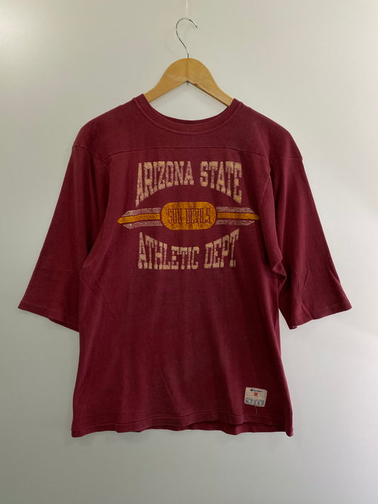 【中古品】【メンズ】 Champion チャンピオン 80's ARIZONA STATE ATHLETIC DEPT FOOTBALL T-SHIRT フットボール Tシャツ 半袖Tシャツ トップス 146-240924-yn-16-min サイズ：M カラー：レッド系 万代Net店