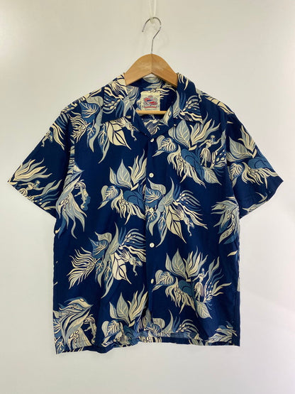 【中古品】【メンズ】  DUKE KAHANAMOKU INDIGO SACRED GARDEN HAWAIIAN SHIRT DK37483 デューク カハナモク ハワイアンシャツ アロハシャツ 半袖シャツ トップス 145-240927-yn-19-min サイズ：S カラー：ネイビー 万代Net店