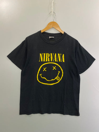 【中古品】【メンズ】 NIRVANA 90S BOOTLEG SMILEY TEE ニルヴァーナ 90年代 ブートレグ スマイリー Tシャツ メンズ トップス 半袖 プリントT 146-250704-em-01-min サイズ：MD カラー：ブラック 万代Net店