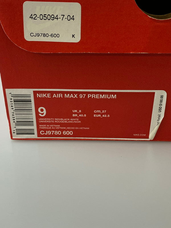 【中古品】【メンズ】 NIKE ナイキ CJ9780-600 AIR MAX 97 PREMIUM SNEAKER エアマックス スニーカー シューズ 靴 160-240929-ab-17-min サイズ：27cm カラー：UNIVERSITY RED/BLACK-WHITE 万代Net店