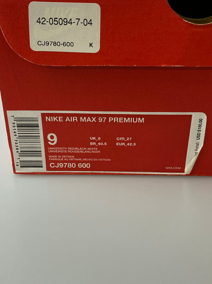 【中古品】【メンズ】 NIKE ナイキ CJ9780-600 AIR MAX 97 PREMIUM SNEAKER エアマックス スニーカー シューズ 靴 160-240929-ab-17-min サイズ：27cm カラー：UNIVERSITY RED/BLACK-WHITE 万代Net店