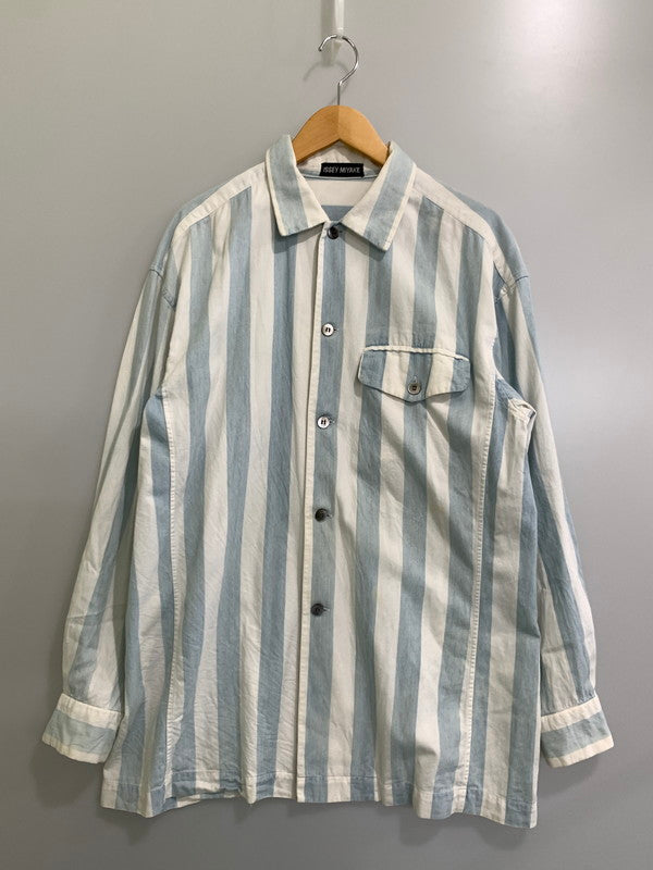 【中古品】【メンズ】 ISSEY MIYAKE イッセイミヤケ STRIPE SHIRT ストライプシャツ 長袖トップス 140-241001-me-04-min サイズ：記載なし カラー：ホワイト/ブルー 万代Net店