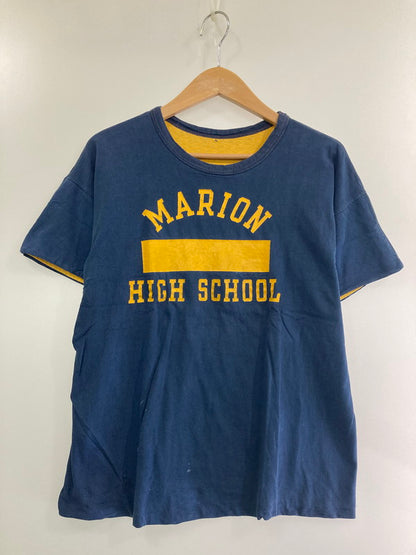 【現状渡し品】【メンズ】 Champion チャンピオン プロダクツタグ 60-70S MARION HIGH SCHOOL DOUBLEFACE COLLEGE LOGO T-SHIRT ロゴTシャツ トップス 146-241001-ks-28-min サイズ：L カラー：ブルー 万代Net店