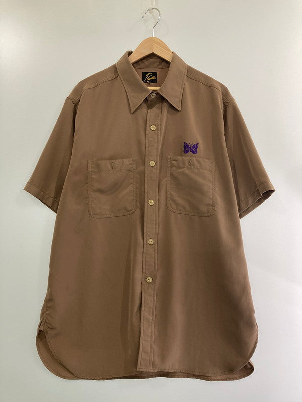 【中古品】【メンズ】 Needles ニードルス KP180 S S WORK SHIRT-POLY CLOTH 半袖シャツ トップス 140-241009-ks-01-min サイズ：XL カラー：ブラウン 万代Net店