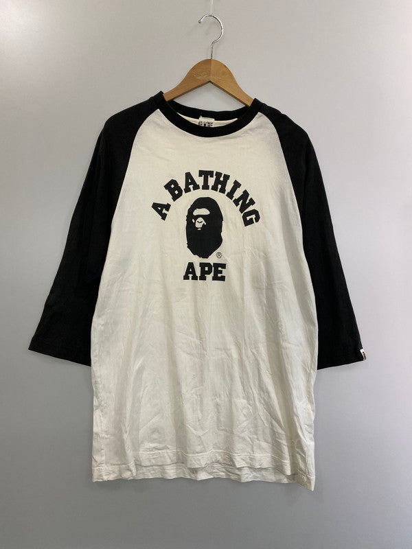 【中古品】【メンズ】 A BATHING APE アベイシングエイプ 90's 2-TONE RAGLAN COLLEGE T-SHIRT 2トーン ラグラン カレッジ Tシャツ トップス 142-241017-yn-12-min サイズ：L カラー：ホワイト/ブラック 万代Net店