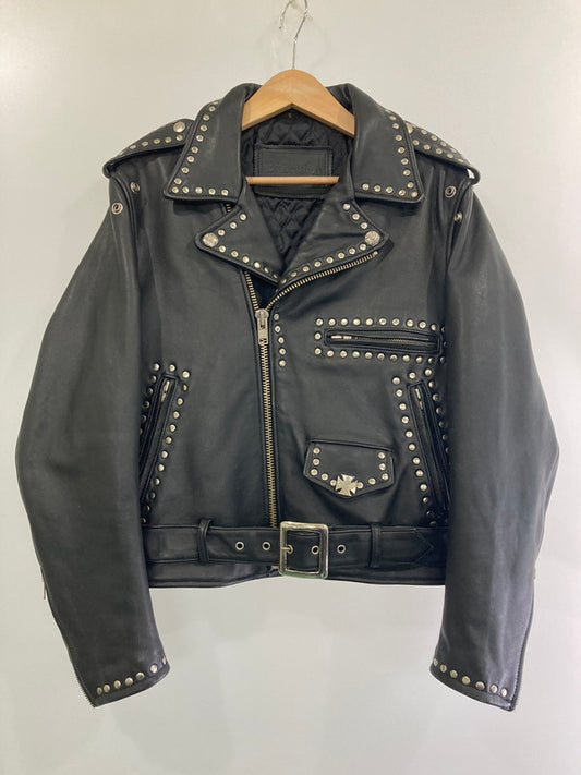 【中古品】【メンズ】  B'S LEATHER バイカーズレザー スタッズ ダブル ライダースジャケット アウター 145-241017-jt-14-min サイズ：サイズ不明 カラー：ブラック  万代Net店