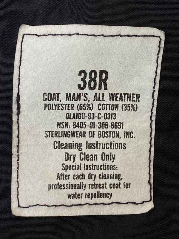 【現状渡し品】【メンズ】 U.S.NAVY アメリカ海軍 8405-01-308-8691 93年製造 90S ALL WEATHER TRENCH COAT トレンチコート アウター 146-250107-me-06-min サイズ：38R カラー：ブラック 黒 万代Net店