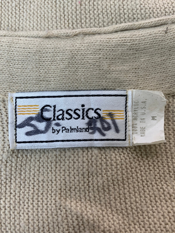 【中古品】【メンズ】 CLASSICS BY PALMLAND クラシックス バイ パームランド 90's WOOL KNIT SOLID CARDIGAN 9年代 ウールニット ソリッドカーディガン USA製 トップス 146-260619-yn-34-min サイズ：M カラー：ベージュ 万代Net店