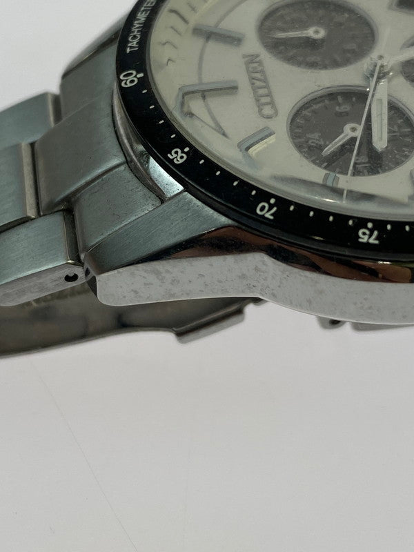 【中古品】【メンズ】 CITIZEN シチズン E820-S083460  ECO DRIVE クロノグラフ ソーラー腕時計 197-241020-AS-10-min カラー：シルバー シルバー系文字盤 万代Net店