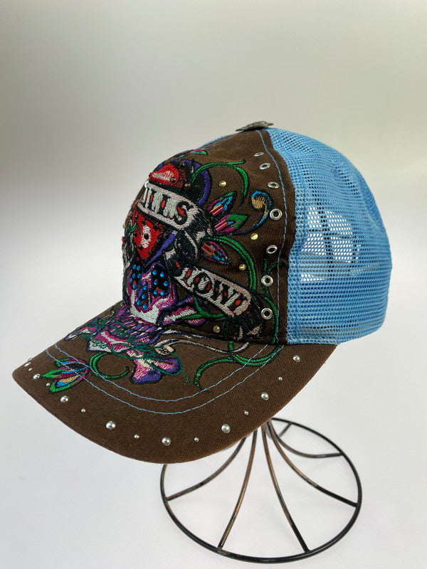 【中古品】【メンズ】 ED HARDY エドハーディ STUDS TRUCKER CAP 帽子 キャップ 185-241026-AS-3-min カラー：ブルー/ブラウン 万代Net店