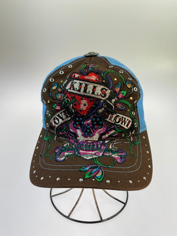 【中古品】【メンズ】 ED HARDY エドハーディ STUDS TRUCKER CAP 帽子 キャップ 185-241026-AS-3-min カラー：ブルー/ブラウン 万代Net店