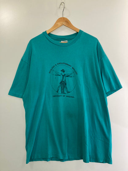 【現状渡し品】【メンズ】  80’S HANES ヘインズ ECOLOGY EVOLUTIONARY BIOLOGY UNIVERSITY OF ARIZONA TEE Tシャツ 半袖トップス 146-241028-me-12-min サイズ：XL カラー：ターコイズ系 万代Net店