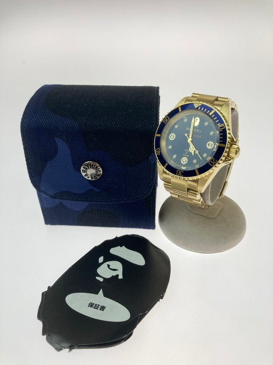 【中古品】【メンズ】 A BATHING APE アベイシングエイプ BAPEX ”TYPE 1” 自動巻き腕時計 197-241102-AS-20-min カラー：ゴールド ブルー文字盤 万代Net店