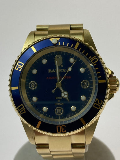 【中古品】【メンズ】 A BATHING APE アベイシングエイプ BAPEX ”TYPE 1” 自動巻き腕時計 197-241102-AS-20-min カラー：ゴールド ブルー文字盤 万代Net店