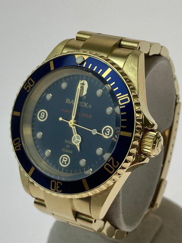 【中古品】【メンズ】 A BATHING APE アベイシングエイプ BAPEX ”TYPE 1” 自動巻き腕時計 197-241102-AS-20-min カラー：ゴールド ブルー文字盤 万代Net店