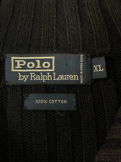 【中古品】【メンズ】 Polo by Ralph Lauren ポロバイラルフローレン 紺タグ 90S COTTON HALF ZIP SWEATER ジップセーター 146-241031-cn-26-min サイズ：XL カラー：ブラック系 万代Net店