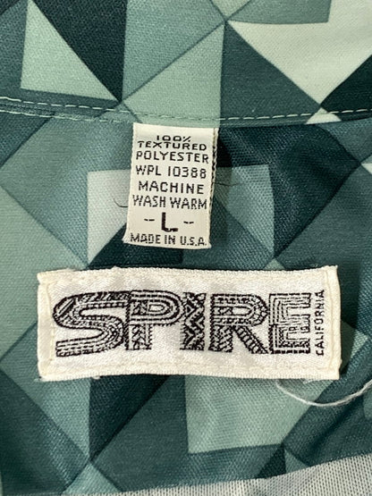 【現状渡し品】【メンズ】 SPIRE スパイアー USA製 70S POLYESTER OPEN COLLAR SHIRT 70年代 ポリエステル オープンカラーシャツ メンズシャツ 長袖 カルフォルニア 146-241031-em-13-min サイズ：L カラー：グリーン系 万代Net店