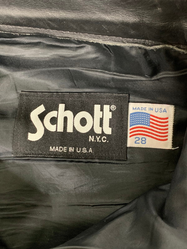 【現状渡し品】【メンズ】 schott ショット LEATHER PANTS USA製 レザーパンツ アメリカ製 メンズ  156-241031-em-19-min サイズ：28 カラー：ブラック 万代Net店