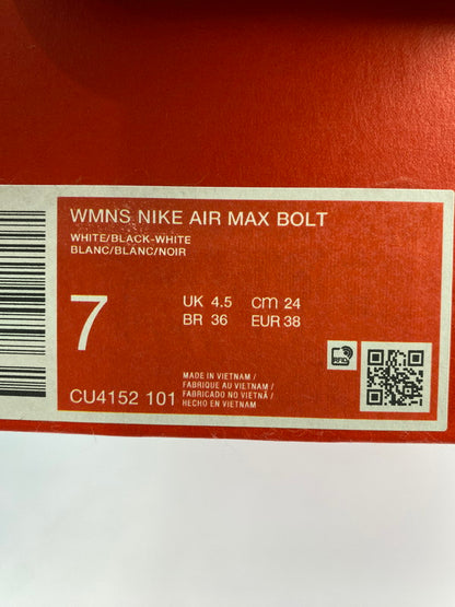 【中古美品】【レディース】 NIKE ナイキ CU4152-101 WMNS AIR MAX BOLT ウィメンズ エア マックス スニーカー シューズ 靴 166-241104-me-06-min サイズ：24cm US7 カラー：WHITE/BLACK-WHITE 万代Net店