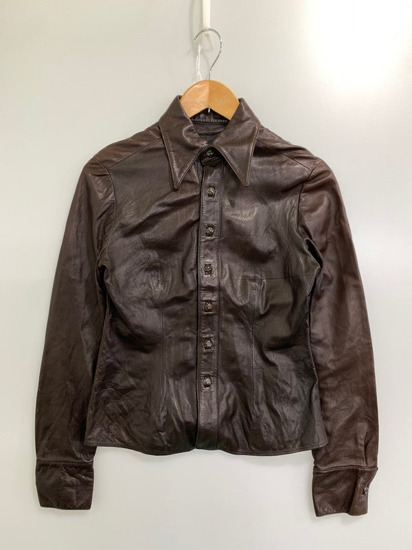 【中古品】【メンズ】 CHROME HEARTS クロムハーツ FITTED CRSBALL LETHER SHIRTS アウター 革ジャン 168-241112-AS-41-min サイズ：S カラー：ブラウン 万代Net店