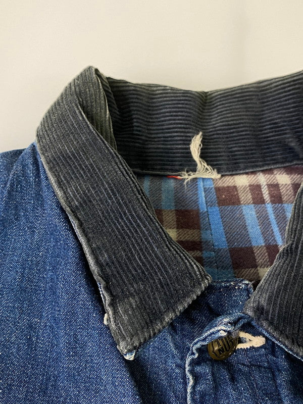 【中古品】【メンズ】  TUFNUT タフナット 50S DENIM COVERALL BLUE CHECK FLANNEL デニム カバーオール  ブルーチェック フランネル アウター ジャケット 146-241105-me-64-min カラー：インディゴ 万代Net店