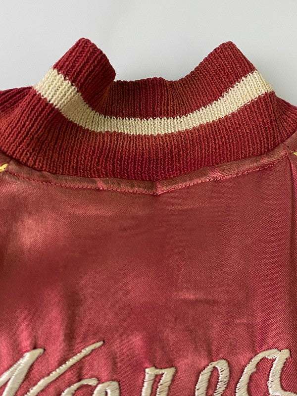 【現状渡し品】【メンズ】 VINTAGE YKK真鍮メッキバタフライジッパー 50S 鷹×韓国地図×龍 REVERSIBLE SOUVENIR JACKET リバーシブル スーベニアジャケット アウター スカジャン ヴィンテージ 146-241105-me-66-min カラー：ネイビー/ボルドー 万代Net店