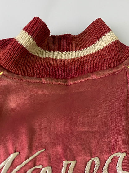 【現状渡し品】【メンズ】 VINTAGE YKK真鍮メッキバタフライジッパー 50S 鷹×韓国地図×龍 REVERSIBLE SOUVENIR JACKET リバーシブル スーベニアジャケット アウター スカジャン ヴィンテージ 146-241105-me-66-min カラー：ネイビー/ボルドー 万代Net店