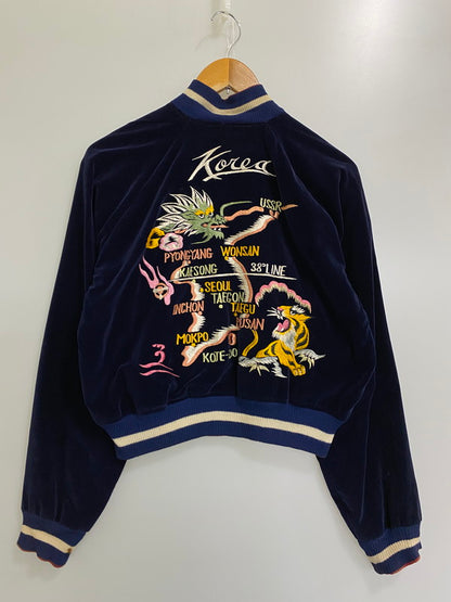 【現状渡し品】【メンズ】 VINTAGE YKK真鍮メッキバタフライジッパー 50S 鷹×韓国地図×龍 REVERSIBLE SOUVENIR JACKET リバーシブル スーベニアジャケット アウター スカジャン ヴィンテージ 146-241105-me-66-min カラー：ネイビー/ボルドー 万代Net店
