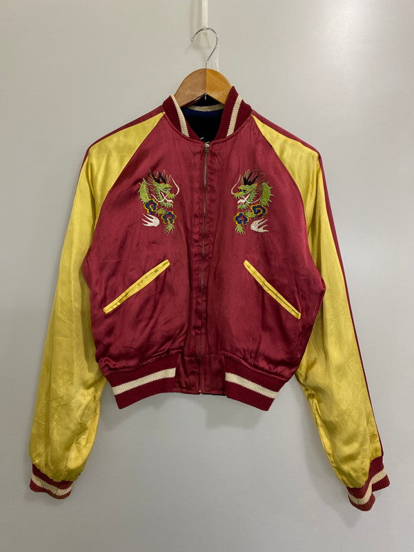【現状渡し品】【メンズ】 VINTAGE YKK真鍮メッキバタフライジッパー 50S 鷹×韓国地図×龍 REVERSIBLE SOUVENIR JACKET リバーシブル スーベニアジャケット アウター スカジャン ヴィンテージ 146-241105-me-66-min カラー：ネイビー/ボルドー 万代Net店