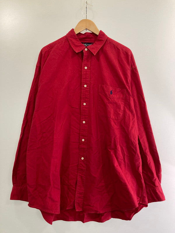 【中古品】【メンズ】 RALPH LAUREN ラルフローレン 90’S”BIG SHIRT” 長袖シャツ オーバーサイズ 146-241106-AS-14-min サイズ：XL カラー：レッド 万代Net店