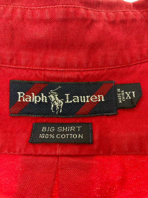 【中古品】【メンズ】 RALPH LAUREN ラルフローレン 90’S”BIG SHIRT” 長袖シャツ オーバーサイズ 146-241106-AS-14-min サイズ：XL カラー：レッド 万代Net店