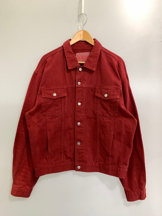 【中古品】【メンズ】 Guess ゲス 90'S デニムジャケット USA製 アウター 146-241113-jt-10-min サイズ：XXL カラー：レッド系 万代Net店