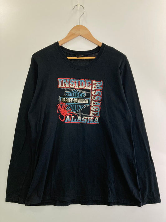 【中古品】【メンズ】 HARLEY DAVIDSON ハーレーダビッドソン c2015 INSIDE PASSAGE ALASKA LS PRINTED T-SHIRT プリントTシャツ 長袖トップス 146-241115-me-53-min カラー：ブラック 黒 万代Net店