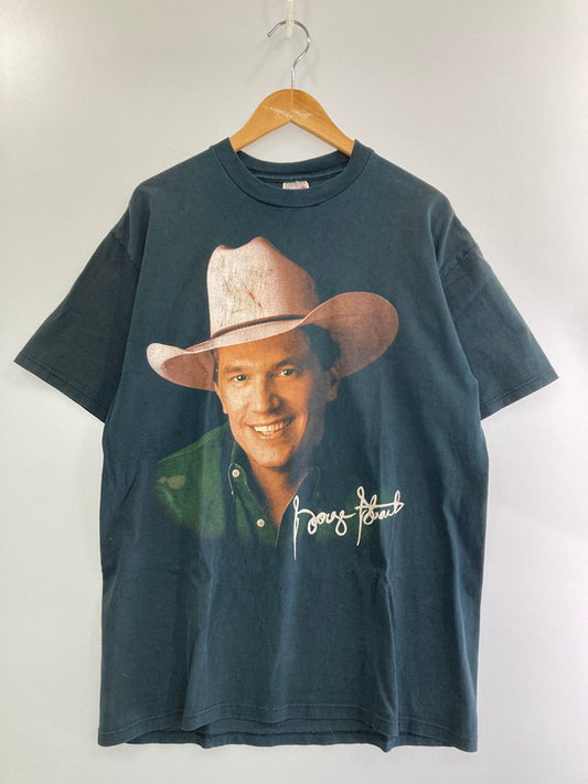 【中古品】【メンズ】  JERZEES ジャージーズ 90S GEORGE STRAIT PRINTED T-SHIRT プリント Tシャツ 半袖トップス 146-241115-me-33-min サイズ：L カラー：ブラック系 万代Net店