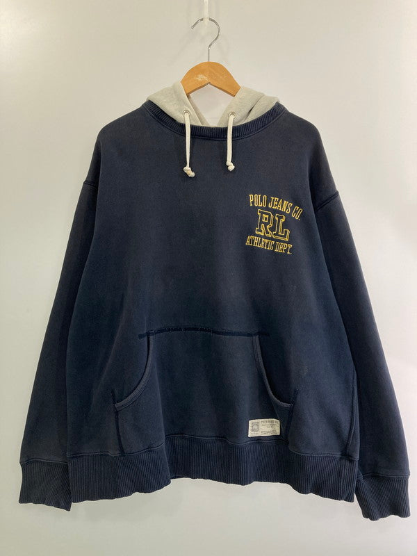 【中古品】【メンズ】 RALPH LAUREN ラルフローレン POLO JEANS CO. ポロジーンズカンパニー 後付けフリッキプリントフーディー パーカー トップス 146-241115-me-54-min サイズ：L カラー：ネイビー 万代Net店