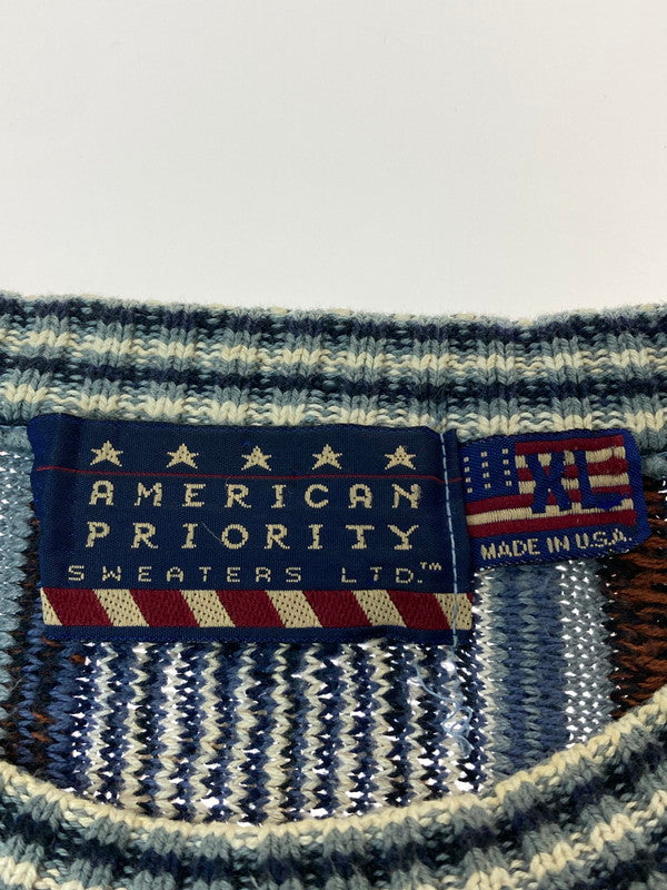 【中古品】【メンズ】  AMERICAN PRIORITY 3D KNIT アメリカンプライオリティ 3Dニット トップス 146-241114-jt-05-min サイズ：XL カラー：ブルー/ブラウン 万代Net店