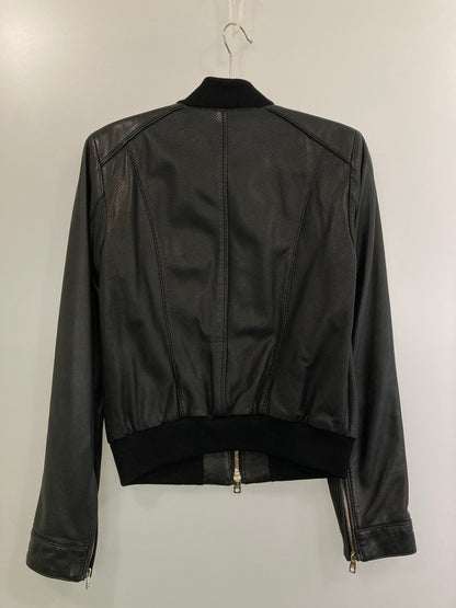 【中古品】【レディース】 COLE HAAN コールハーン LEATHER JACKET レザージャケット メッシュ アウター 169-241121-cn-03-min サイズ：S カラー：ブラック 万代Net店