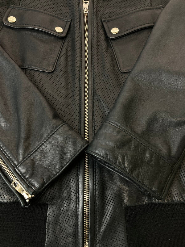 【中古品】【レディース】 COLE HAAN コールハーン LEATHER JACKET レザージャケット メッシュ アウター 169-241121-cn-03-min サイズ：S カラー：ブラック 万代Net店