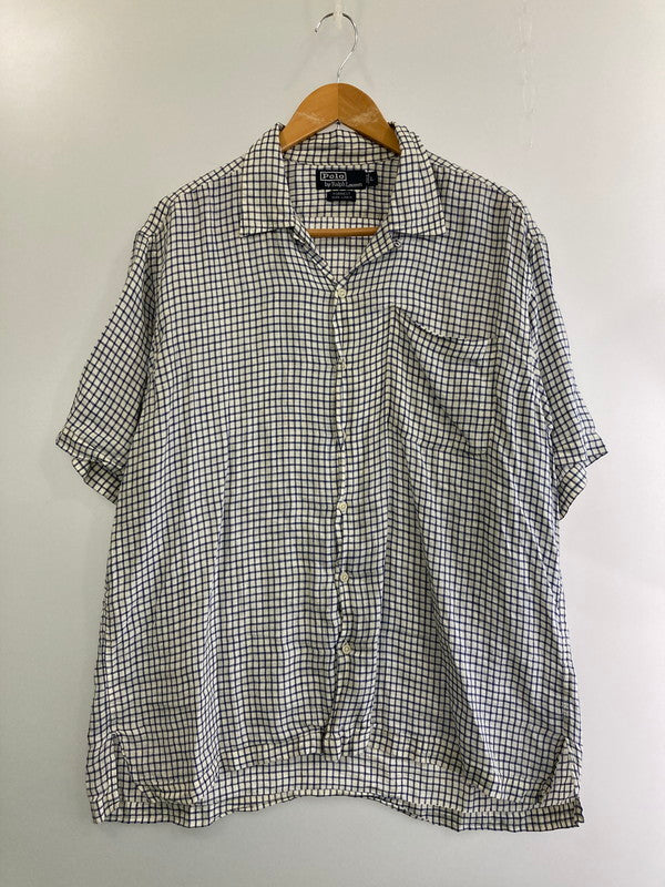 【中古品】【メンズ】 POLO RALPH LAUREN ポロ・ラルフローレン  90’S FORREST 90年代 フォレスト オープンカラーチェックシャツ トップス シャツ 146-241203-jt-10-min サイズ：L カラー：ネイビー/ホワイト 万代Net店