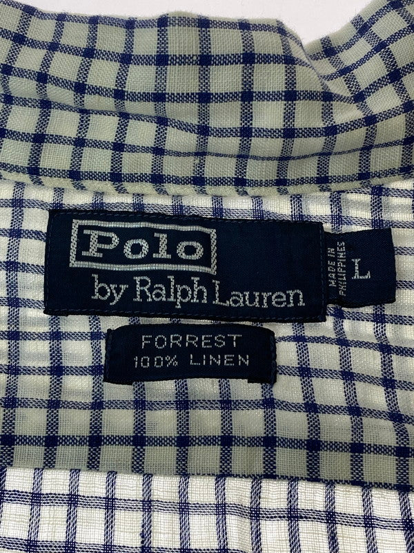 【中古品】【メンズ】 POLO RALPH LAUREN ポロ・ラルフローレン  90’S FORREST 90年代 フォレスト オープンカラーチェックシャツ トップス シャツ 146-241203-jt-10-min サイズ：L カラー：ネイビー/ホワイト 万代Net店