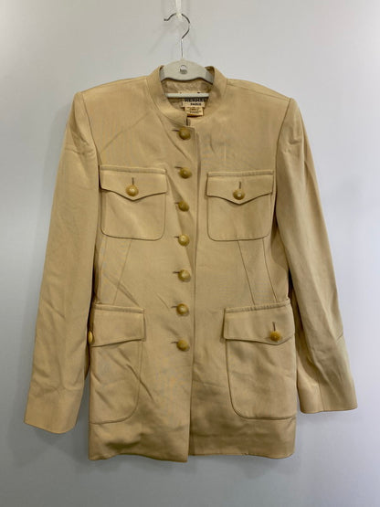 【中古品】【レディース】  HERMES エルメス 80S SOUTIEN COLLAR LINEN JACKET ステンカラー ジャケット アウター 168-241210-me-18-min サイズ：40 カラー：クリーム 万代Net店