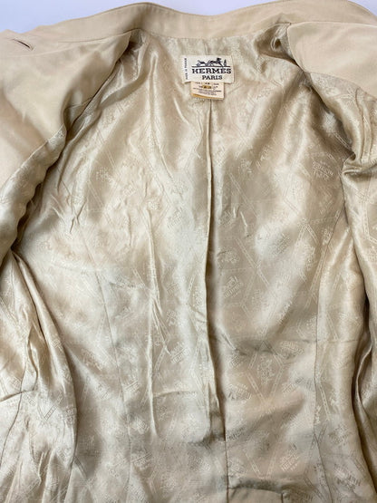 【中古品】【レディース】  HERMES エルメス 80S SOUTIEN COLLAR LINEN JACKET ステンカラー ジャケット アウター 168-241210-me-18-min サイズ：40 カラー：クリーム 万代Net店