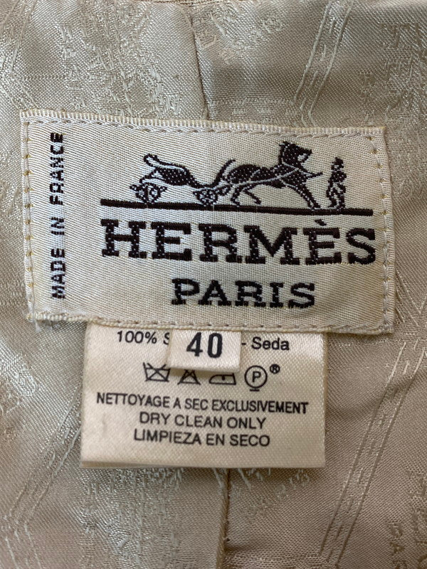 【中古品】【レディース】  HERMES エルメス 80S SOUTIEN COLLAR LINEN JACKET ステンカラー ジャケット アウター 168-241210-me-18-min サイズ：40 カラー：クリーム 万代Net店