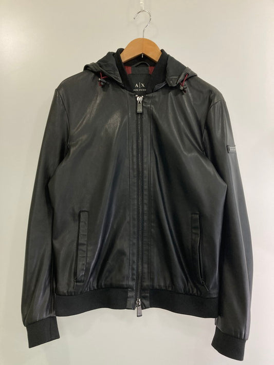 【現状渡し品】【メンズ】 ARMANI EXCHANGE アルマーニエクスチェンジ 3HZB04 LEATHER HOODED JACKET アウター 141-241208-AS-14-min サイズ：S カラー：ブラック 万代Net店