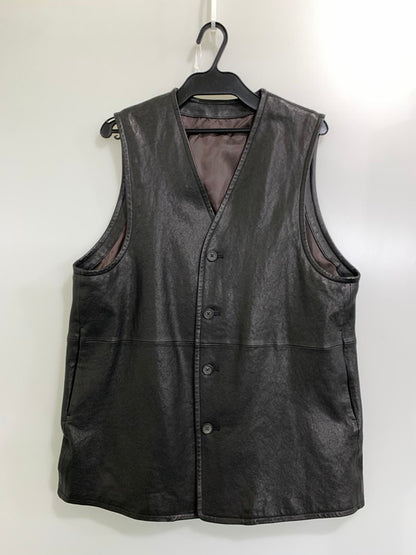 【中古品】【メンズ】 EDIFICE エディフィス シープベジレザー ロングベスト 23-011-300-1008 メンズ トップス インナーアウター メンズベスト 重ね着 147-241210-em-17-min サイズ：F カラー：ブラック 万代Net店