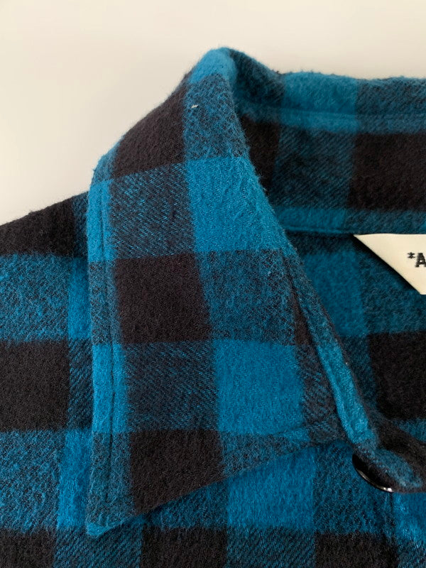 【中古品】【メンズ】 A BATHING APE アベイシングエイプ WOOL FLANNEL CHECK SHIRT ウール フランネル チェック シャツ 長袖シャツ トップス 142-241217-yn-04-min サイズ：M カラー：ブルー系 万代Net店