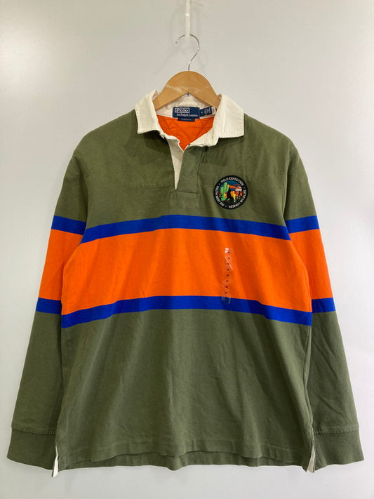 【中古美品】【メンズ】 Polo by Ralph Lauren ポロバイラルフローレン CLASSIC FIT STRIPED JERSEY クラシックフィット ストライプ ジャージ トップス ポロシャツ 147-241213-jt-05-min サイズ：M カラー：オリーブ/オレンジ/ブルー 万代Net店
